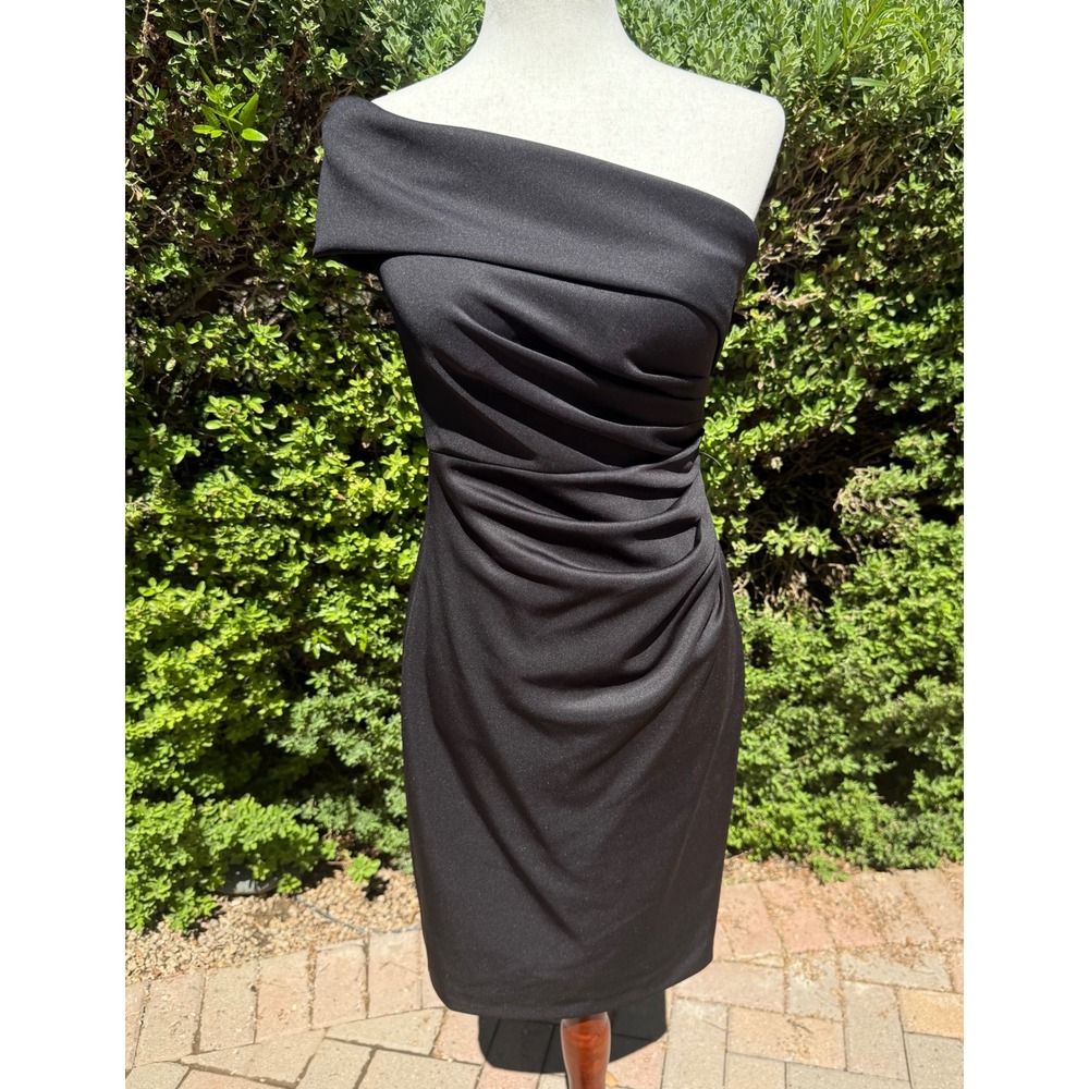 Eliza J Black One Shoulder Ruched Cocktail Sheath Dress Size 4